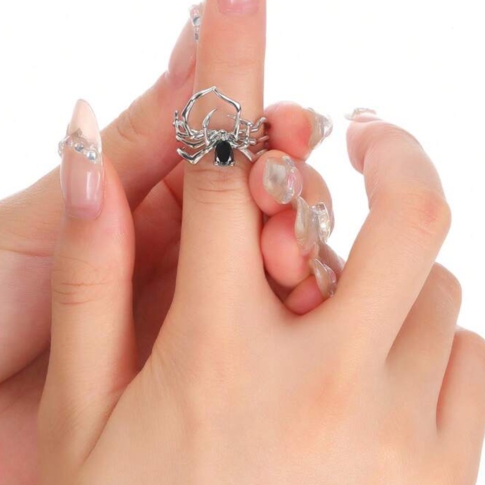 Black Cubic Zirconia Spider Ring, Black Spider Ring